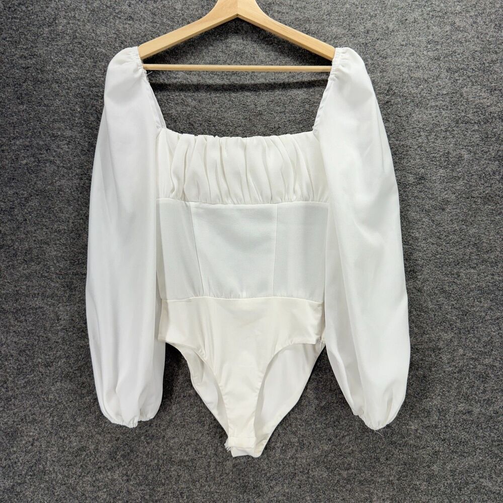 Princess Polly Bodysuit Women 4 White Square Neck Long Sleeve Opaque Intimates
